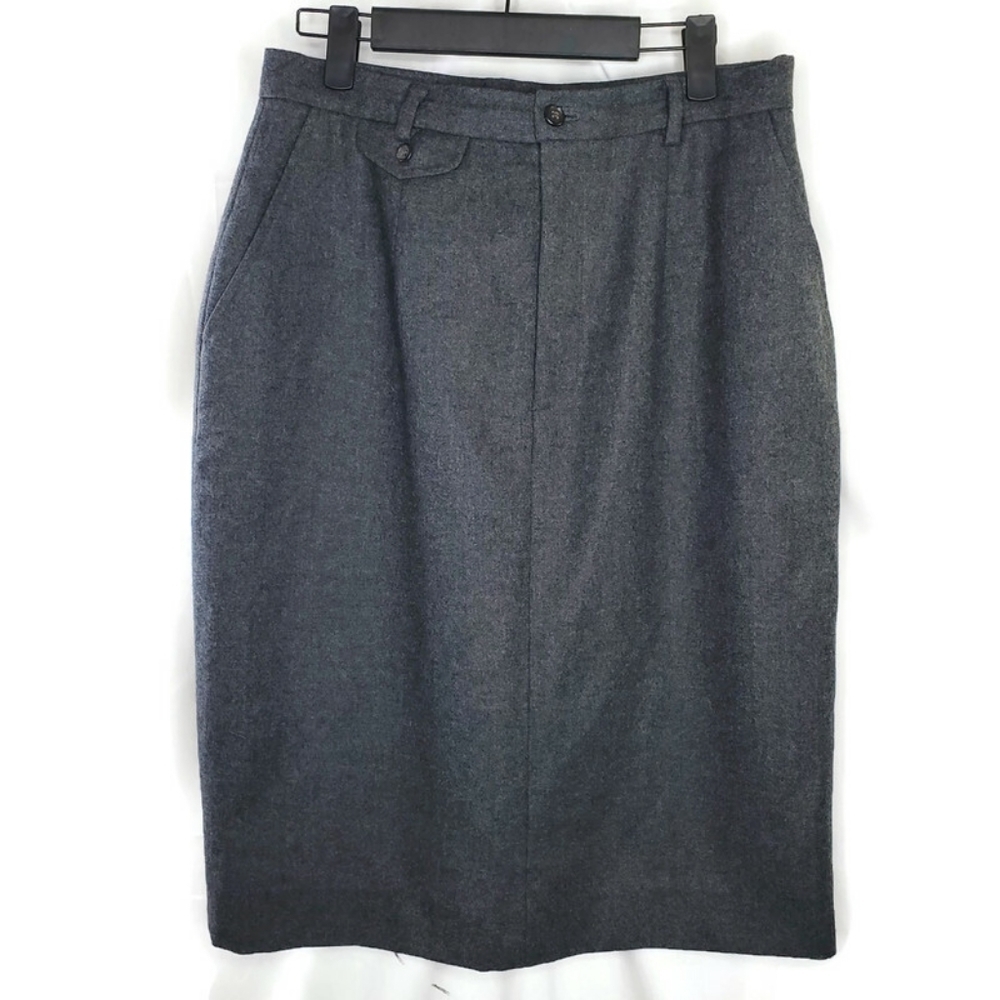 Vintage Ralph Lauren Skirt Size 12 Gray 100% Wool High Waist Pencil